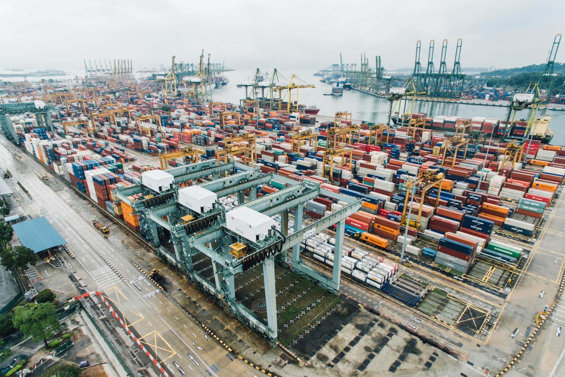 Stacked shipping containers at a yard