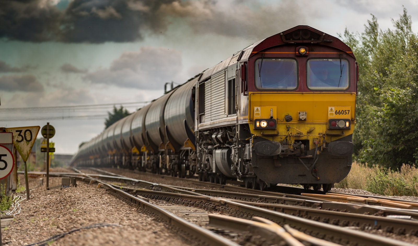 Freight train crossing the countryside
